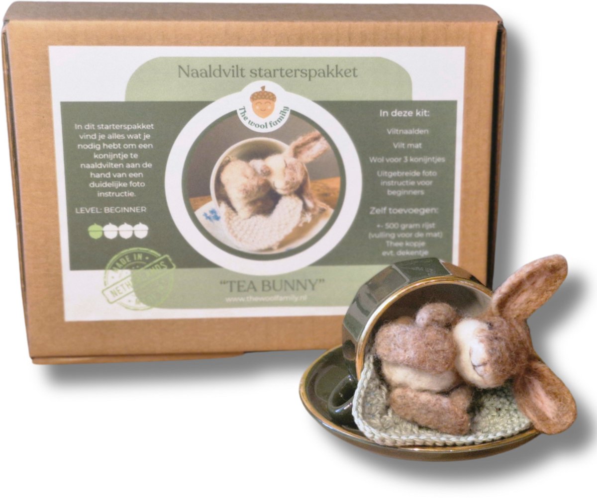 Naaldvilten Starterspakket – Teabunny konijn | Compleet Beginnerspakket met Nederlandstalige Instructies – Alles Inbegrepen